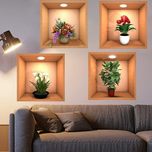 3D VASE WALL STICKER - (PACK OF 4)